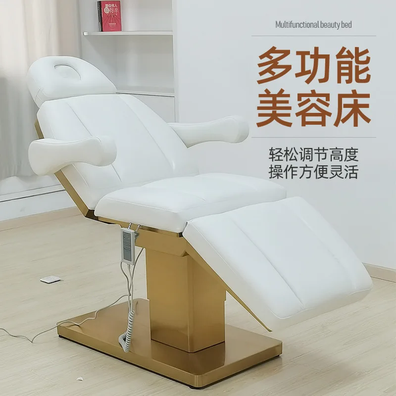 * Cama de belleza de alta gama, masaje especial chapado en oro con agujeros, cama de tratamiento de moxibustión, bordado de tatuaje corporal