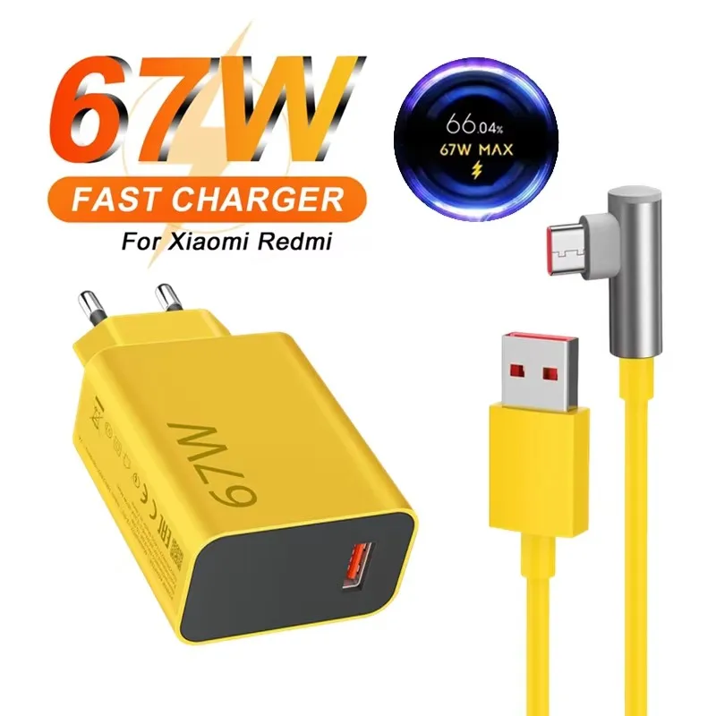 6A 67W Turbo Fast Charger For Xiaomi 11 12 13 14 15 Ultra Redmi Note 11T 12 13 POCO X4 X5 X6 Pro Type C USB Charging Elbow Cable