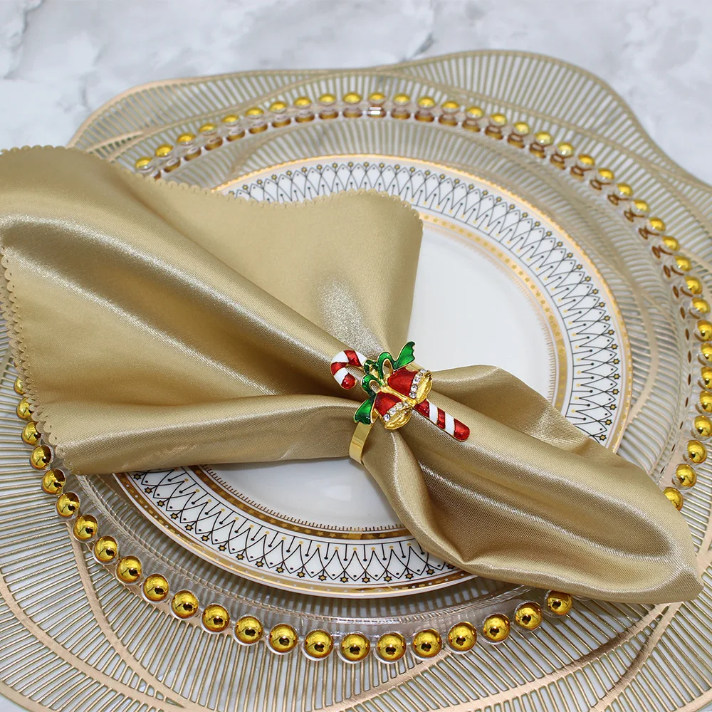 6 pçs natal muleta guardanapo anéis de metal ouro guardanapo anel titular para festa de férias jantar mesa configuração decoração hb375