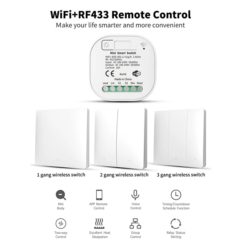 Tuya Smart Switch No Battery Required Push Button Panel Light Switches WiFi Wireless Remote Timing Relay Aleax Wall Switch