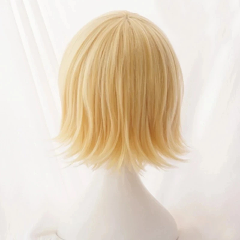 Rin Len-Perruque Synthétique Blonde Courte avec Piste et Bonnet de Perruque, Degré de Chaleur, Anime Cosplay