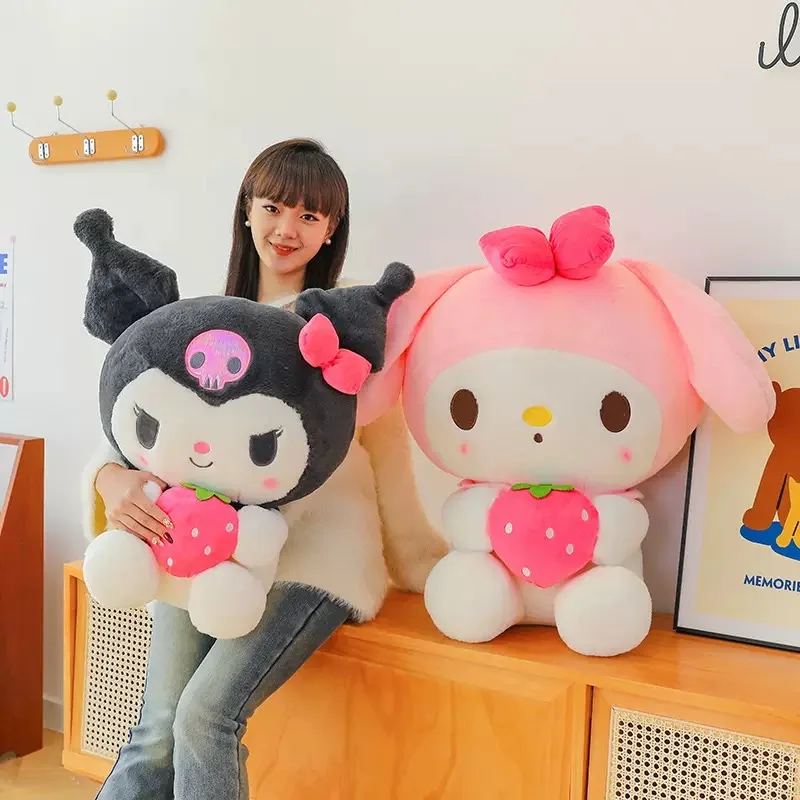 25cm Sanrio Strawberry Kuromi Pillow Plush Toy Soft Stuffed Animal Strawberry Melody Figure Doll Gift For Girl Birthday Gifts