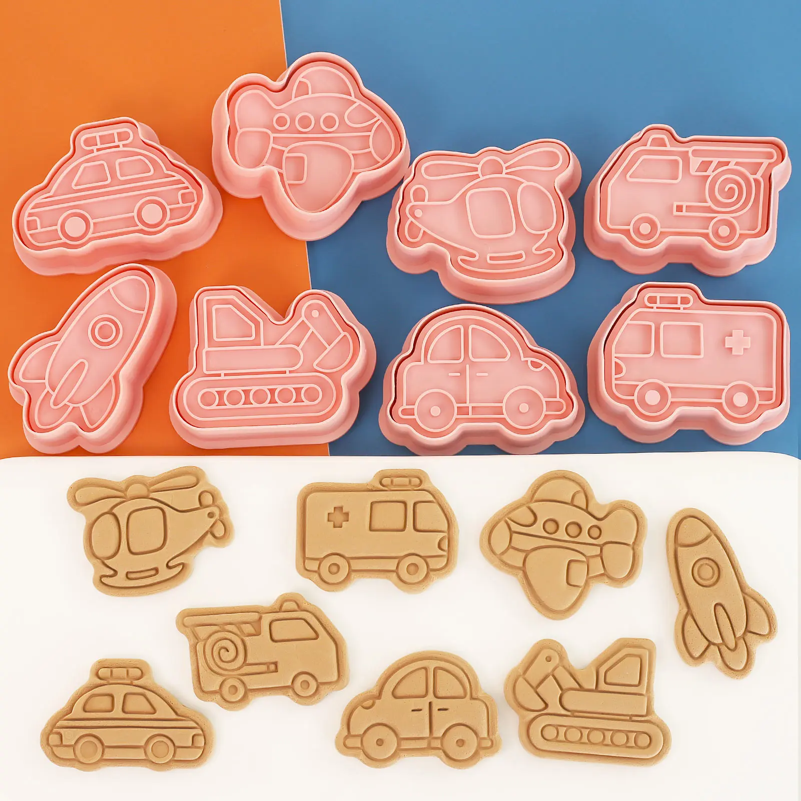 8 Piece Cute Transportation Cookie Cutters Car,Aircraft,Train,Ship Shape Cookie Molds Cartoon Fun Biscuit Molds(Transportation)