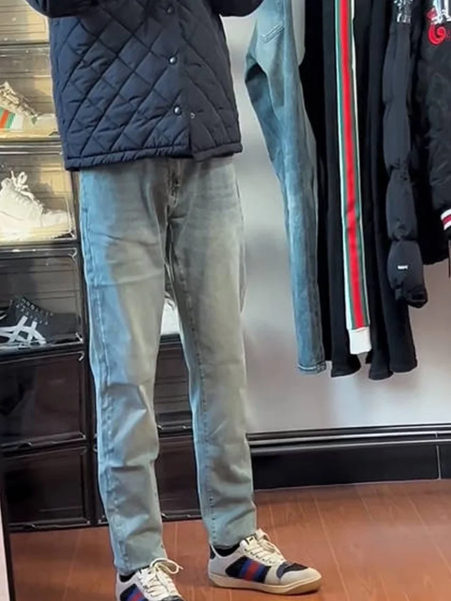 

Rinsed Vintage Blue Men's Jeans Spring New Style Pure Color Versatile Straight Leg American High Street Casual Long Pants