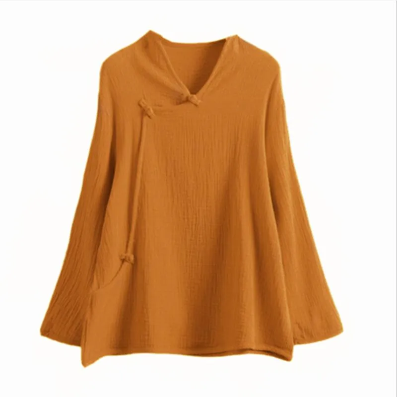2026 Autumn long sleeve Vintage women blouse Fashion Chinese style loose casual cotton linen shirts tops camisas female clothing