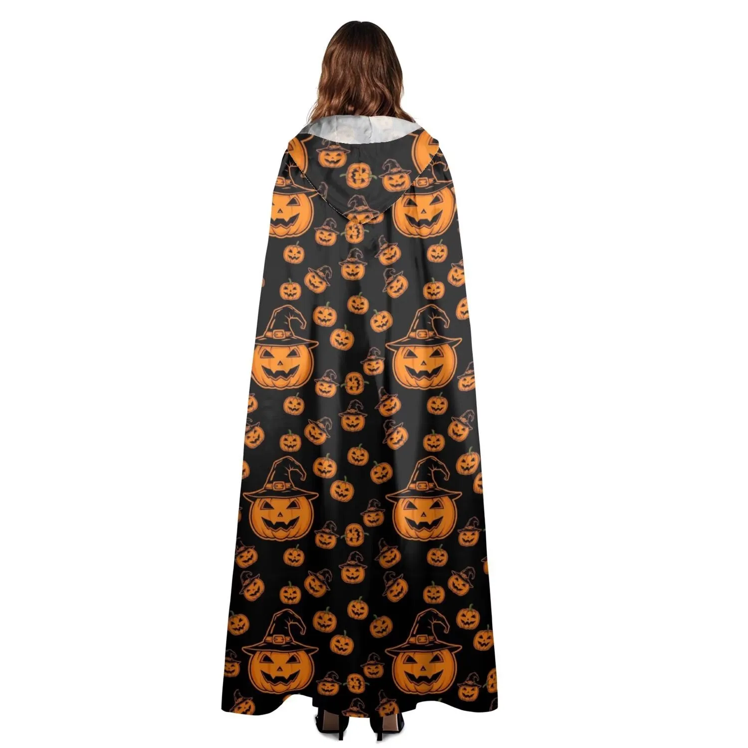 Witch Pumpkin Halloween Pattern Hooded Cloak Halloween Costume Cape for Adults Men Women