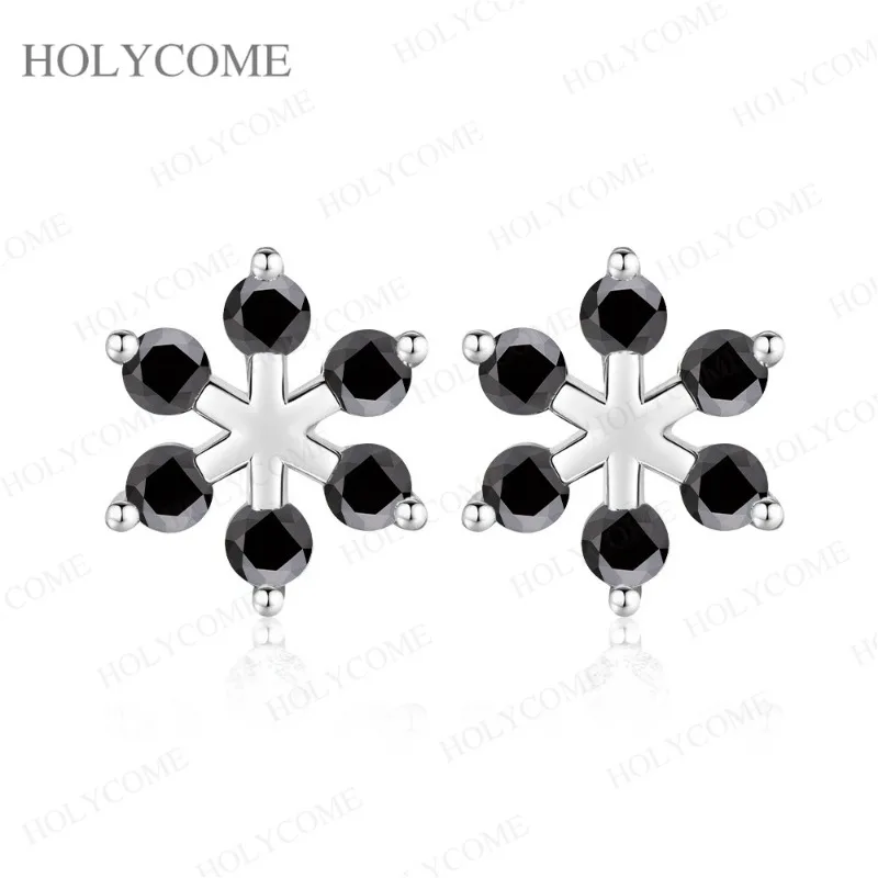 D-Farbige Moissanit-Ohrringe S925 Sterling Silber Schneeflocken-Ohrstecker Schwarz/Champagner für Damen Jubiläum Party Feiner Schmuck Geschenk – Detail 3