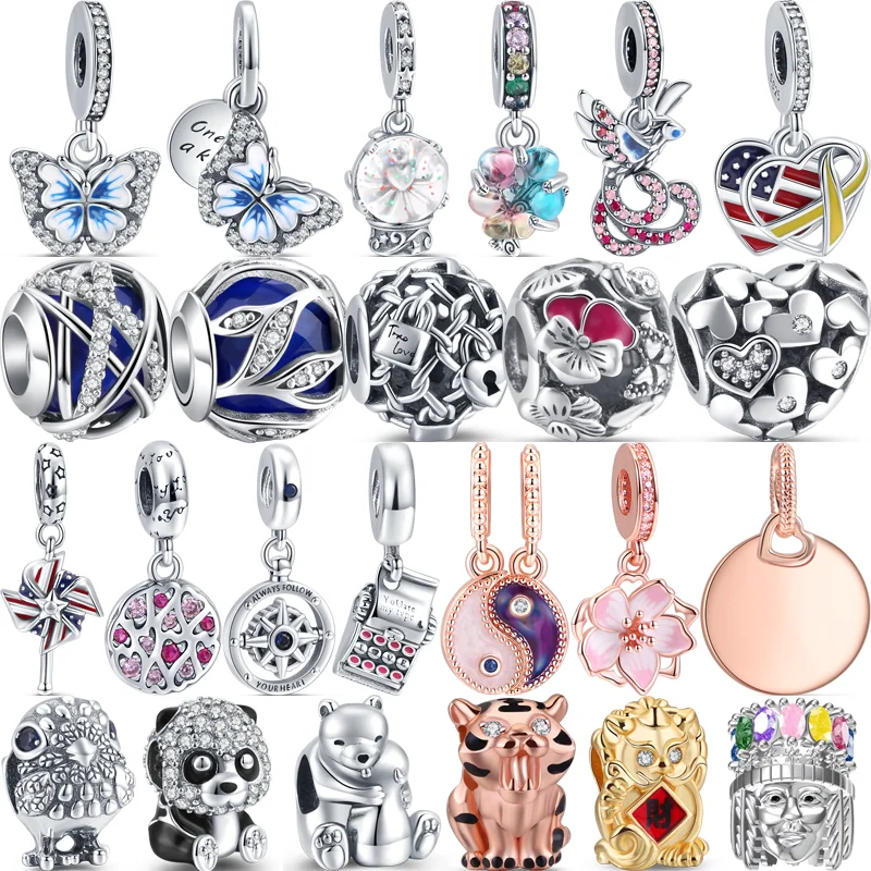 

New 925 Silver Pinwheel Ice Cream Crown Heart Padlock Key Cute Chick Panda Beads Fit Original Pandora Charm Bracelet DIY Jewelry