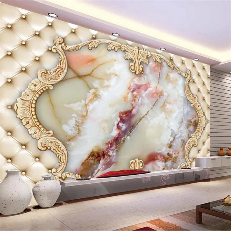 

Custom wallpaper 3d photo mural European soft bag marble background wall living room bedroom soft bag rose art decorative mural