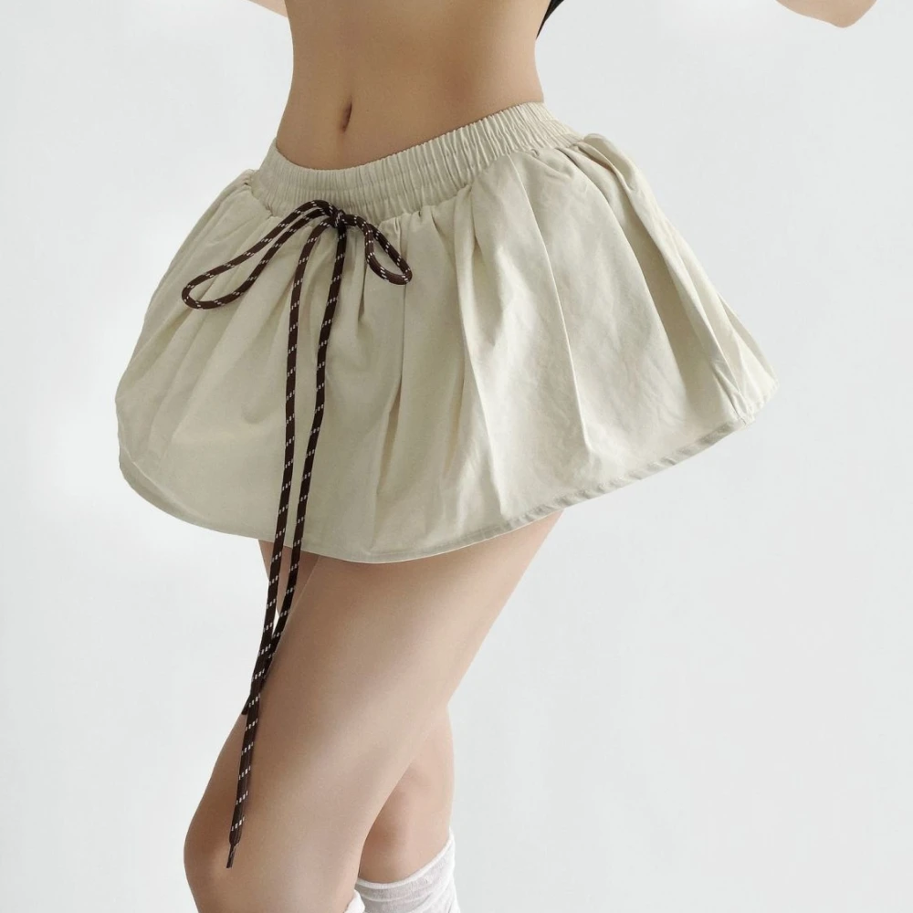 تنورة نسائية رياضية صغيرة منتفخة - تنورة عالية الخصر برباط ومضادة للغواة Y2K ملابس الشارع الصيفية غير الرسمية