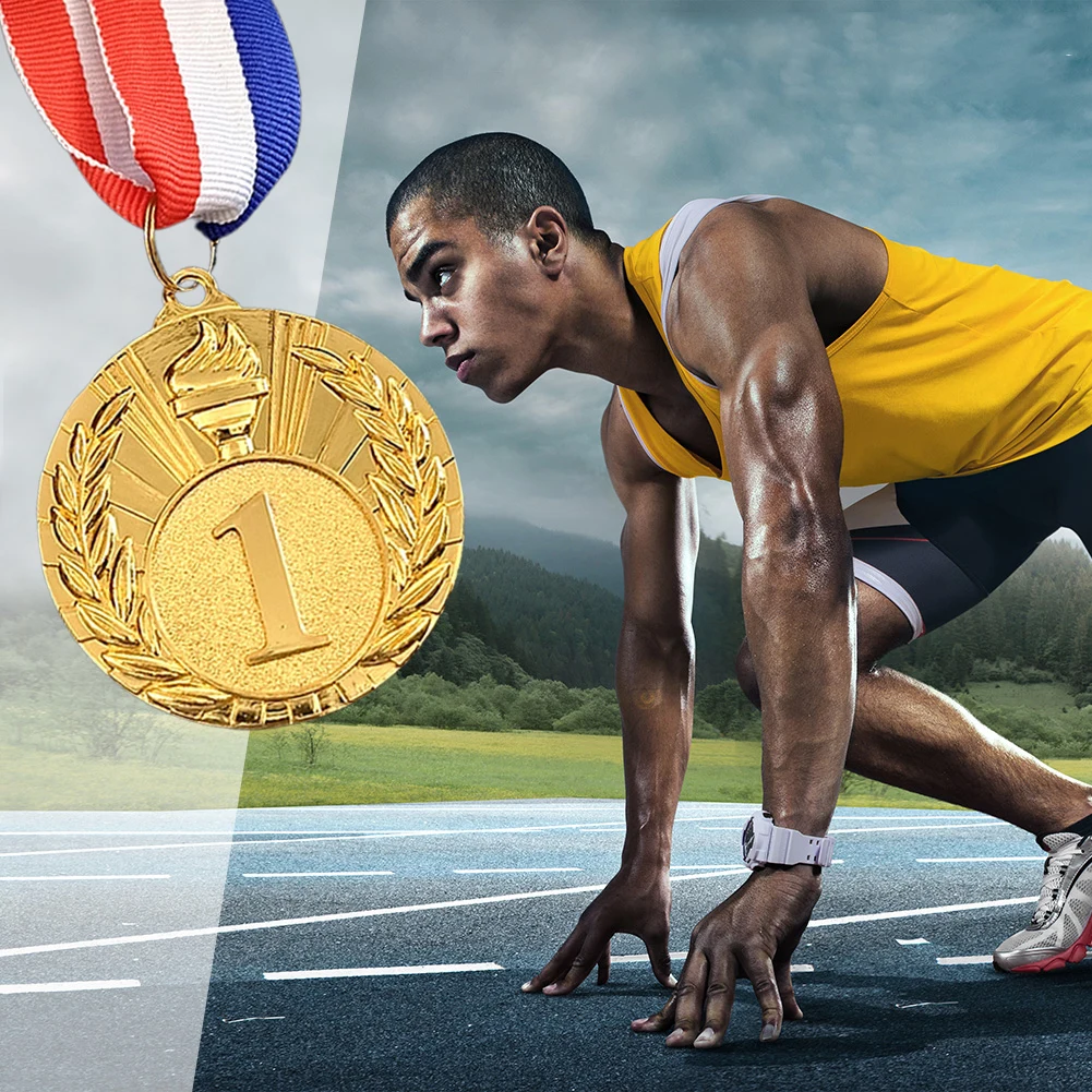 1-20Pcs 5cm Gold/Silver/Bronze Medal Sports Rewards With Neck Ribbon Students Rewards Competition Medals For Marathon Ball Games
