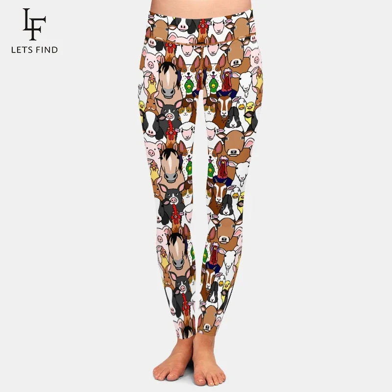 Letsfind hochwertige Frauen Legging super weiche Milch Seide Druck Cartoon Nutztiere Muster Frauen Mode hohe Taille Hosen