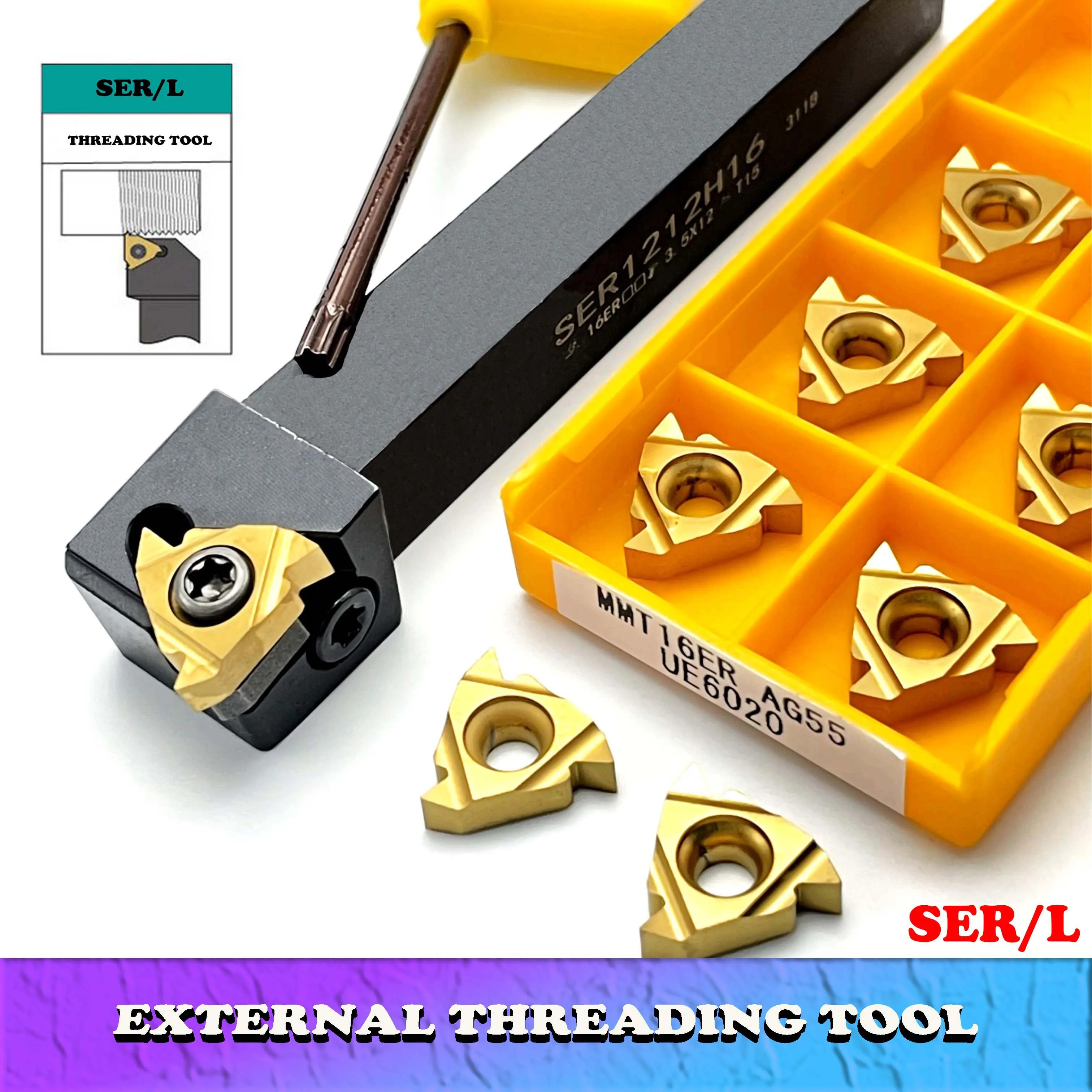Cortador de Torno Original Boring Bar Thread Turning Toolholder Carboneto Insere 16er Ser12h16 Sel121212h16 12 mm Ag6060
