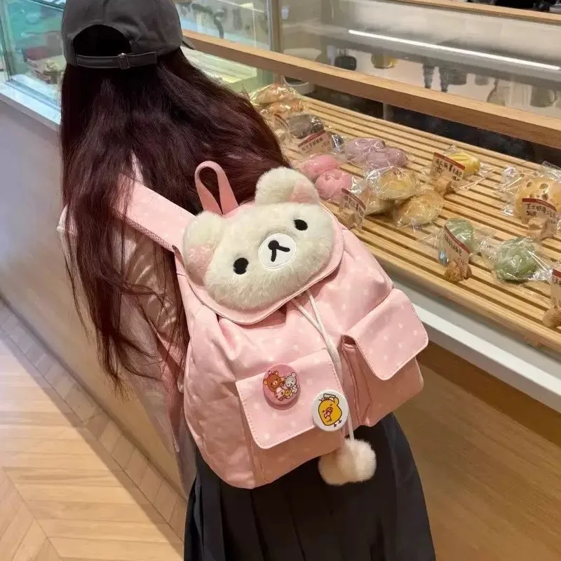

Kawaii Rilakkuma Backpack Female Students Cute Cartoon Anime Large Capacity Student Large Capacity Schoolbag Girls Gifts Toys
