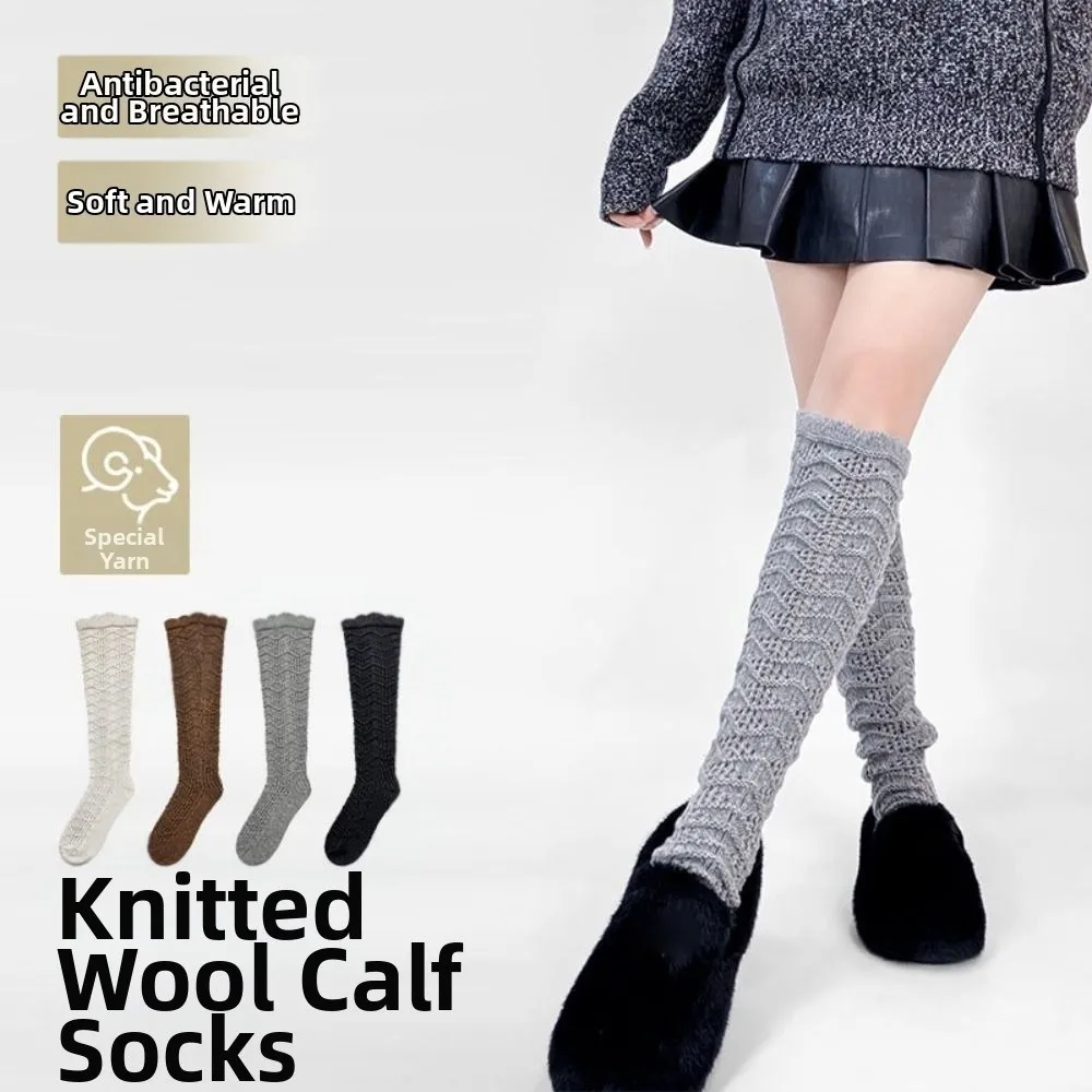 

New Knitted Hollow Calf Socks Breathable Warmth Stacked Long Tube Socks Casual Harajuku Street Mid Tube Socks Women Girls
