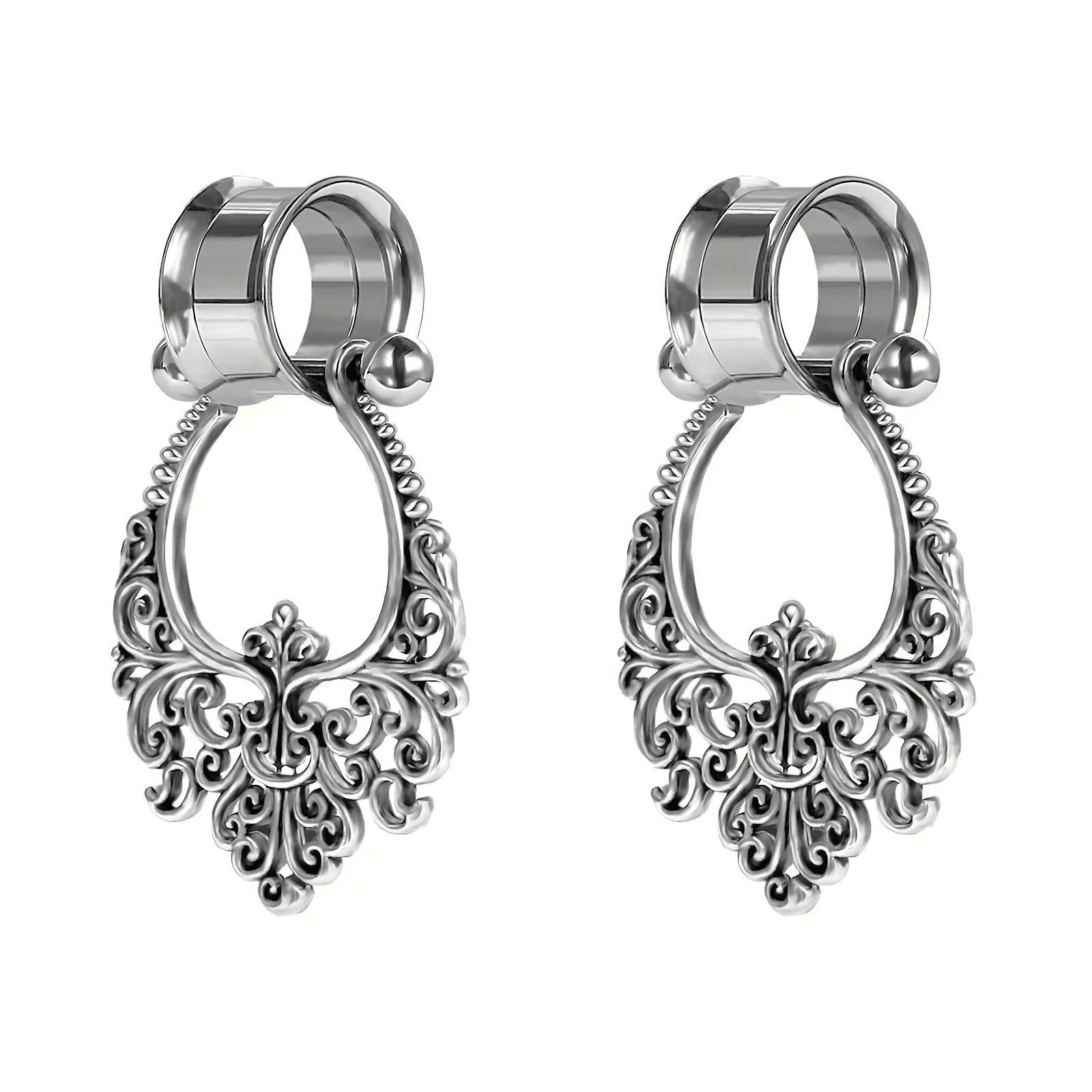 1 Paar 6 mm-12 mm Körperpiercing-Schmuck für Männer, ausgehöhlter Kronenmuster-Anhänger aus Edelstahl, Ohrdehner