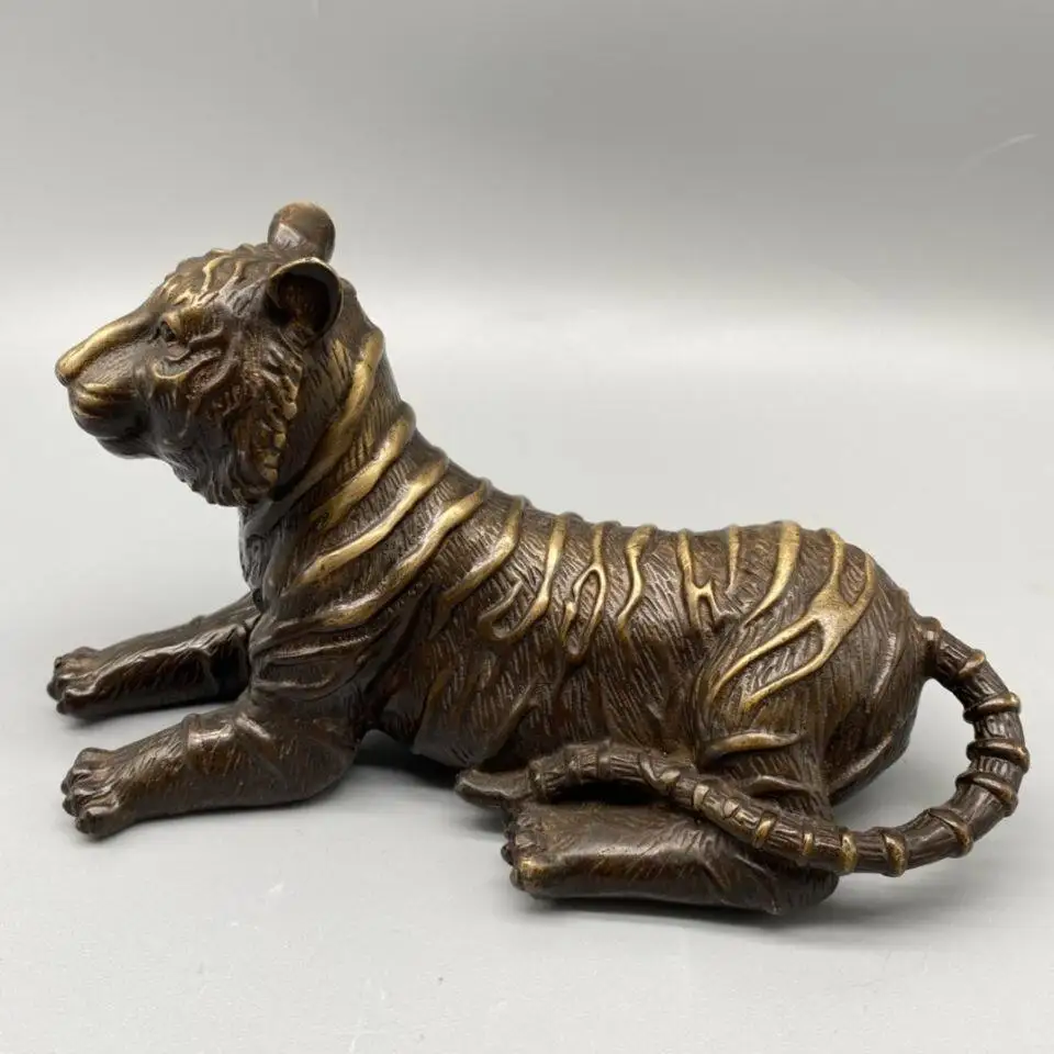 Vintage Copper Gilded Twelve Zodiac Tiger Statue Ornament Home Office Desktop Decoration exquisite handicraft