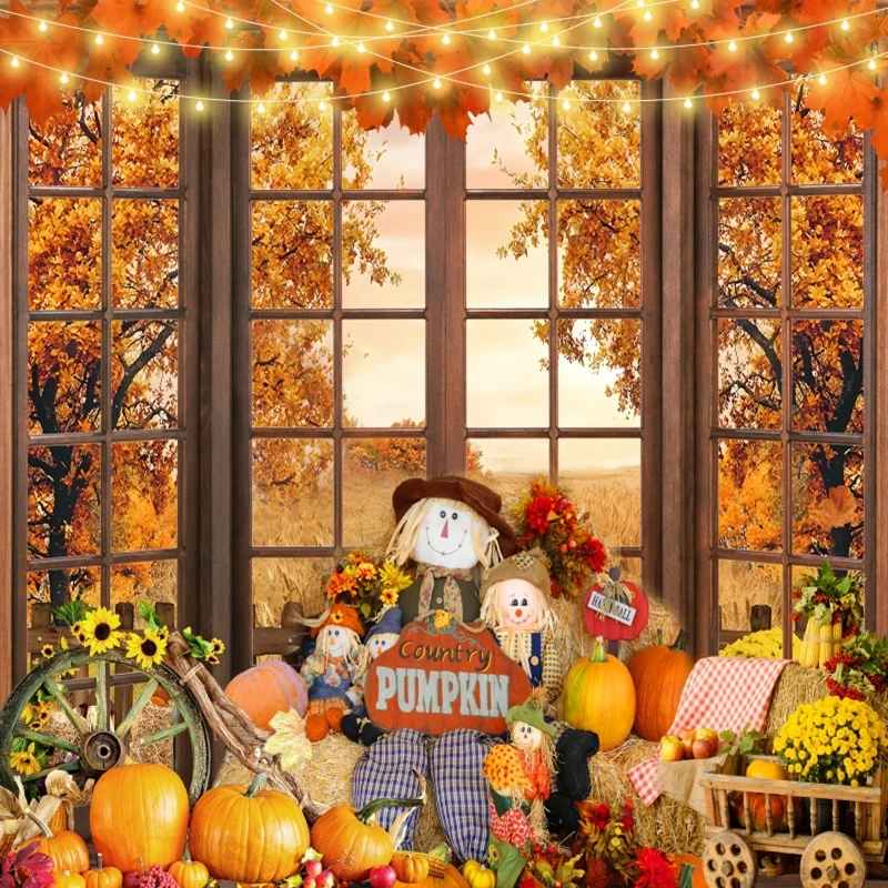 Autumn Backdrops For Photography Harvested Fall Blocks Pumpkin Baby Shower Party Photo Photographic Background Studio Shoots