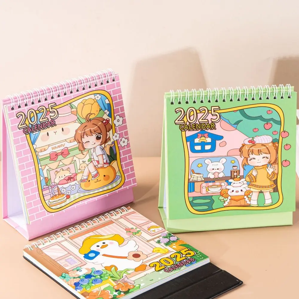 Cute Planning Cartoon 2025 Calendar Time Date To Do List Mini Desk Calendar Agenda Korean style Standing Flip Calendar Student