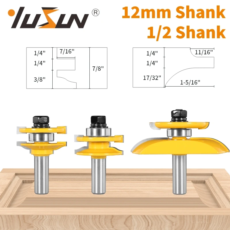 

7.YUSUN 3PCS 12.7MM/12MM STILE&RAIL ASSEMBLES-ROMAN OGEE BIT ROUTER BIT WOODWORKING MILLING CUTTER FOR WOOD BIT FACE MILL