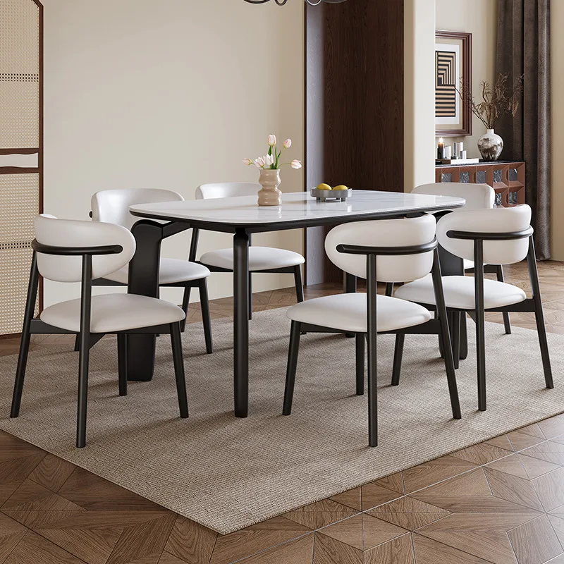 New rock slab dining table and chairs modern simple household small apartment dining room rectangular table elephant leg