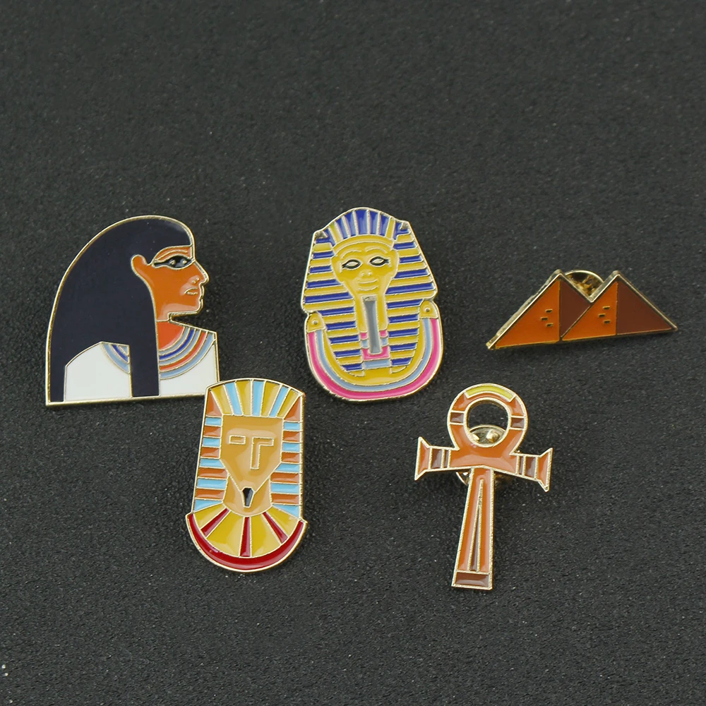 

Cartoon Ancient Egypt Enamel Brooch Pharaoh Ankh Cross Pyramid Brooch Bag Clothes Lapel Pin Badge Toys Gift