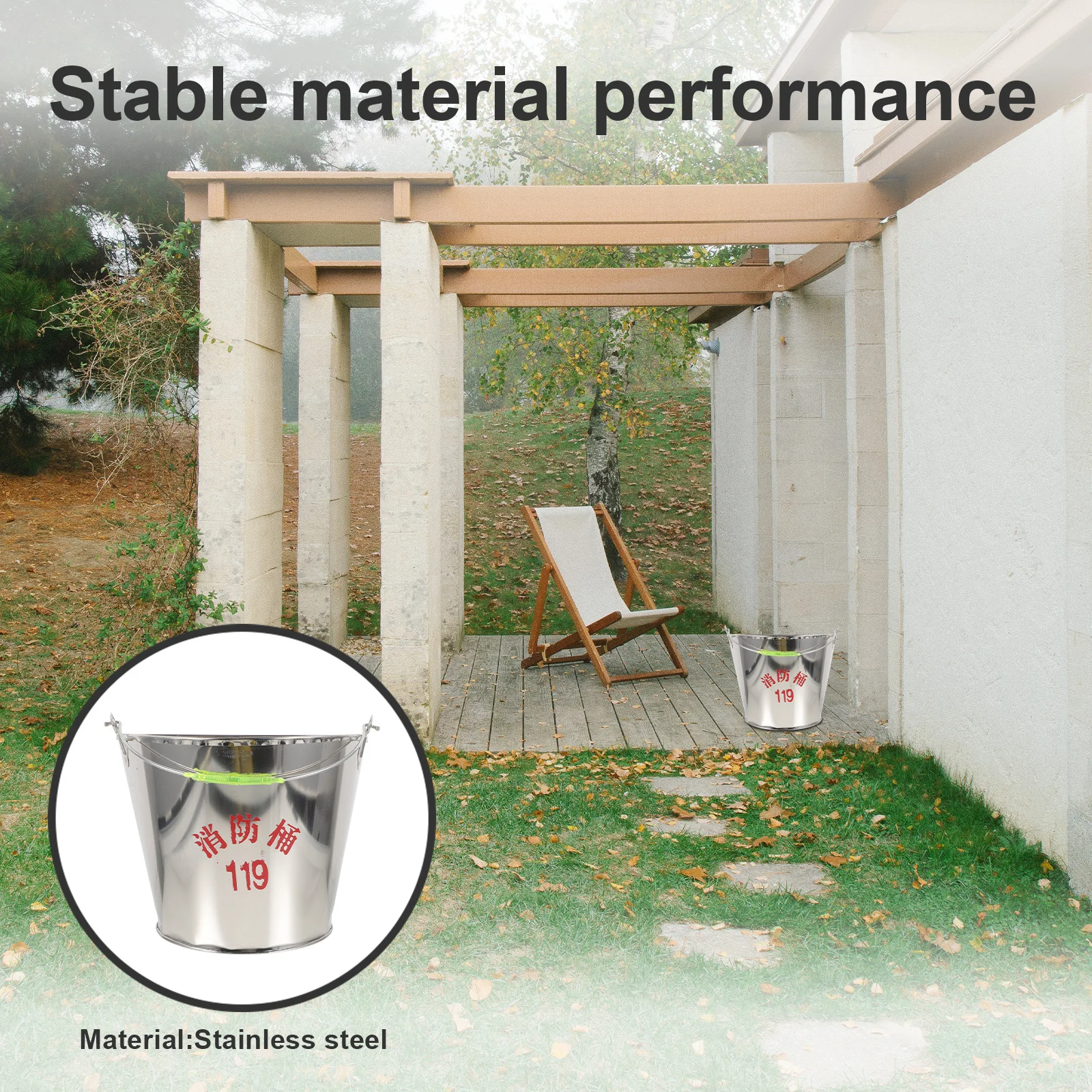 Stainless Steel Semi-Circular Emergency Sand Bucket Durable Fire Fighting Bucket Fireplace Ash Holder Practical Handle Design