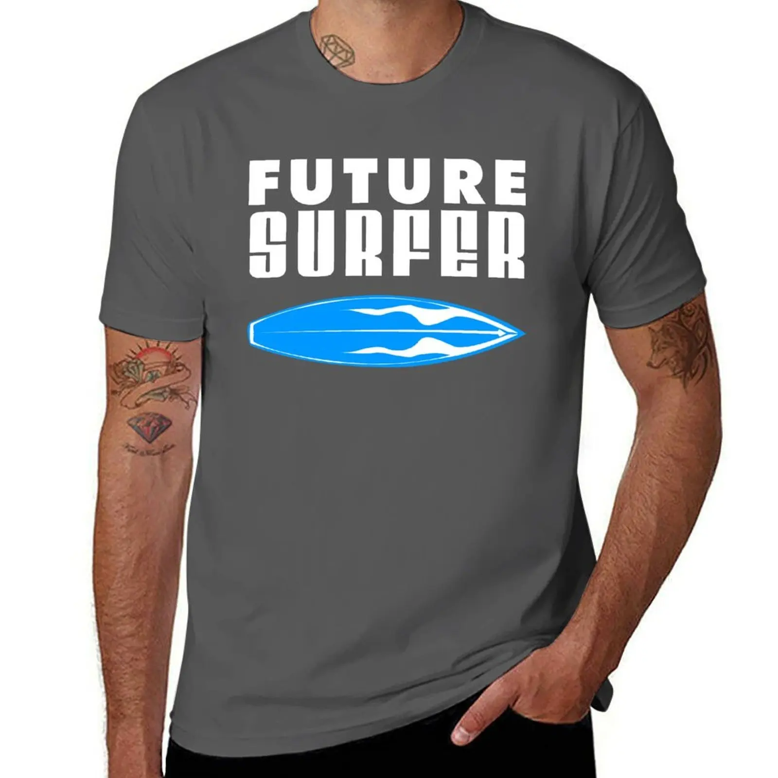 

For Baby Surfer Child Future Blue and Surfboard T-Shirt Casual Loose Daily Wear T-Shirt