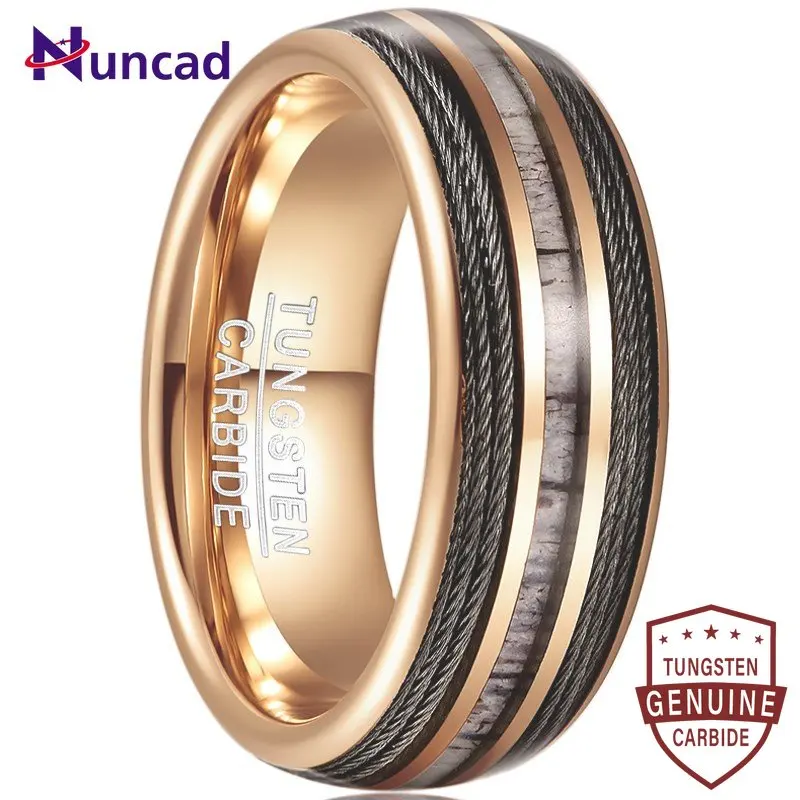 

Nuncad 8mm Tungsten Carbide Steel Ring Rose Gold Dome Via Wire Antler Ring Fashion Jewelry for Men Wholesale