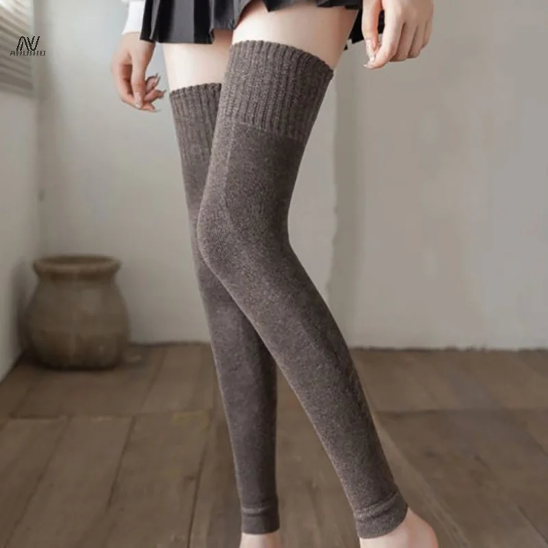 Winter Solid Color Over-The-Knee Thickened Knee Pads Warm Plus Fleece Long Socks
