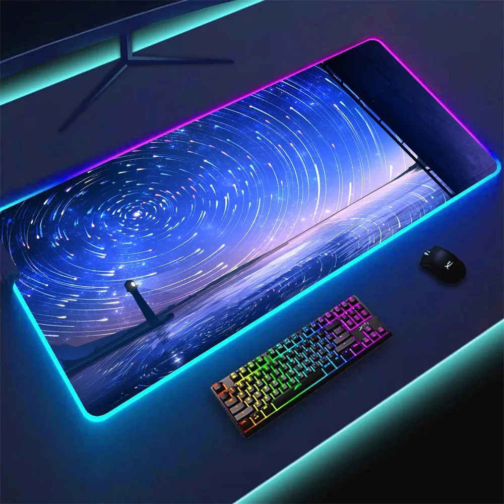 Large Anime scenery teclado RGB Mouse Mat Space Desk Mat LED Gaming Anime Mousepad Big Luminous Desk Pad Gamer Backlit Mouse Pad