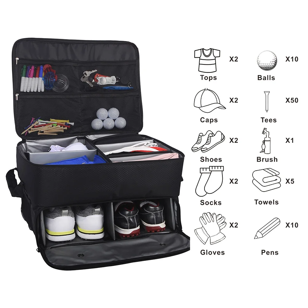 Golf Trunk Organizer Waterproof Car Golf Shoes Bag With Large Golf Storage Box For Shoes Balls Tees Clothes Gloves Accessories