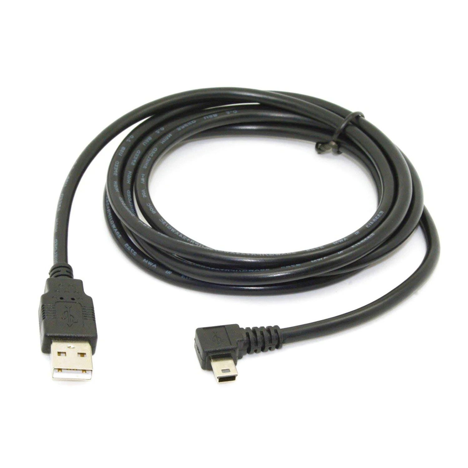 Nouveau 1.8m Mini USB B Type 5pin mâle 90 degrés angle gauche vers USB 2.0 mâle câble de données couleur noire