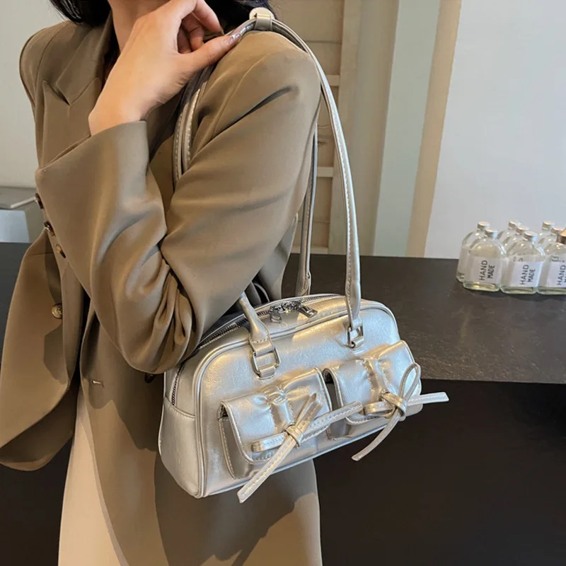 

Ballet-Style Shoulder Bag for Women, Bow Underarm Bag, Bowling Simple Tote Bag, Spring, New