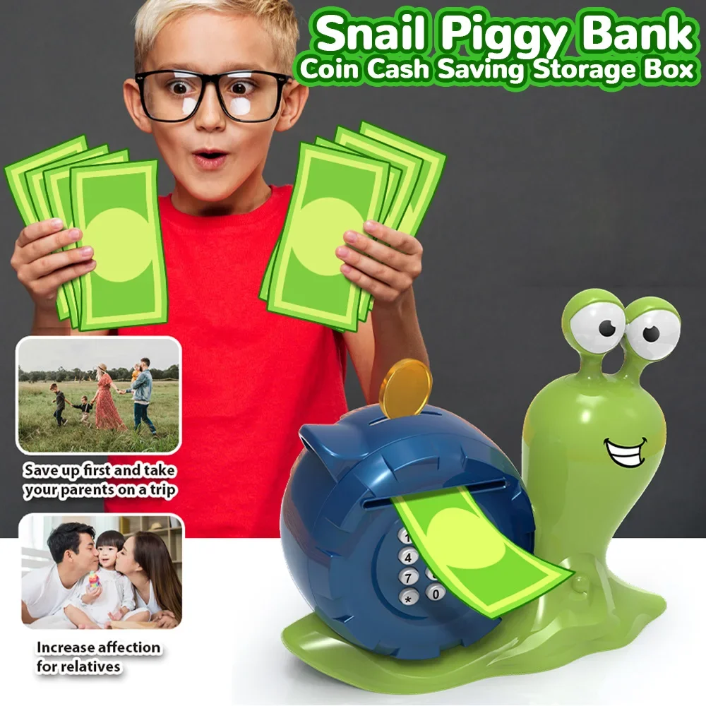 Snail Moneybox Piggy Bank Toy Pretend Play Cartoon Animal Money Box Coin Cash Save Piggybank Educational Birthday Gift for Kids