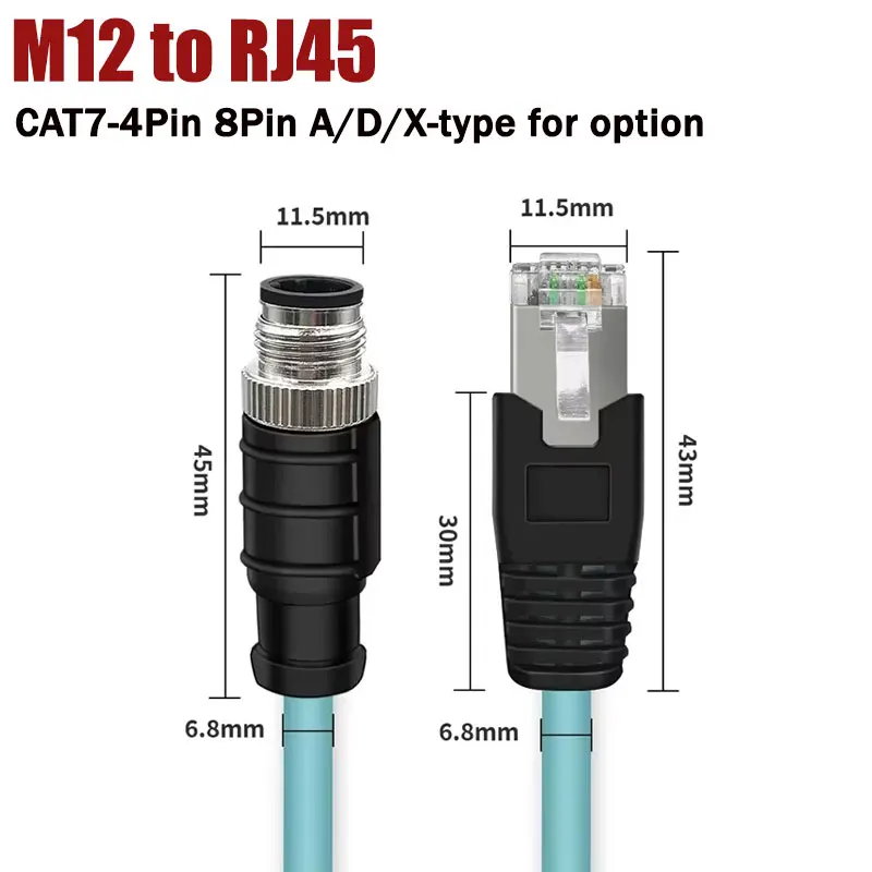 

M12 4Pin/8Pin A/D/X-type Connector to RJ45 Coding Cable Male to Female 10G Cat7 Ethernet Connection Cord High Flexible Wire