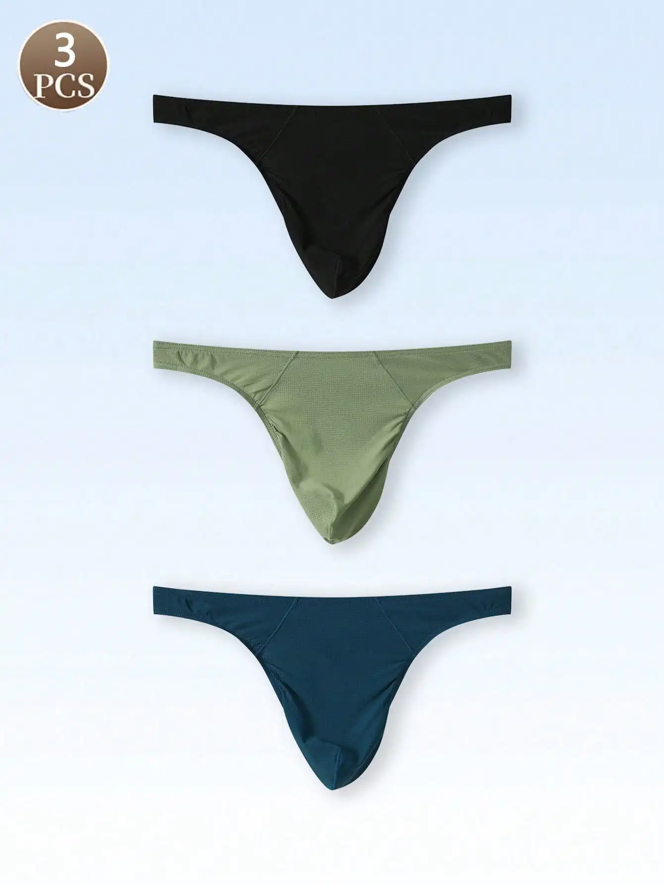 

3PCS Men's low waist breathable thong Solid color men's comfortable fashionable loose underwear Sexy simple panties for men