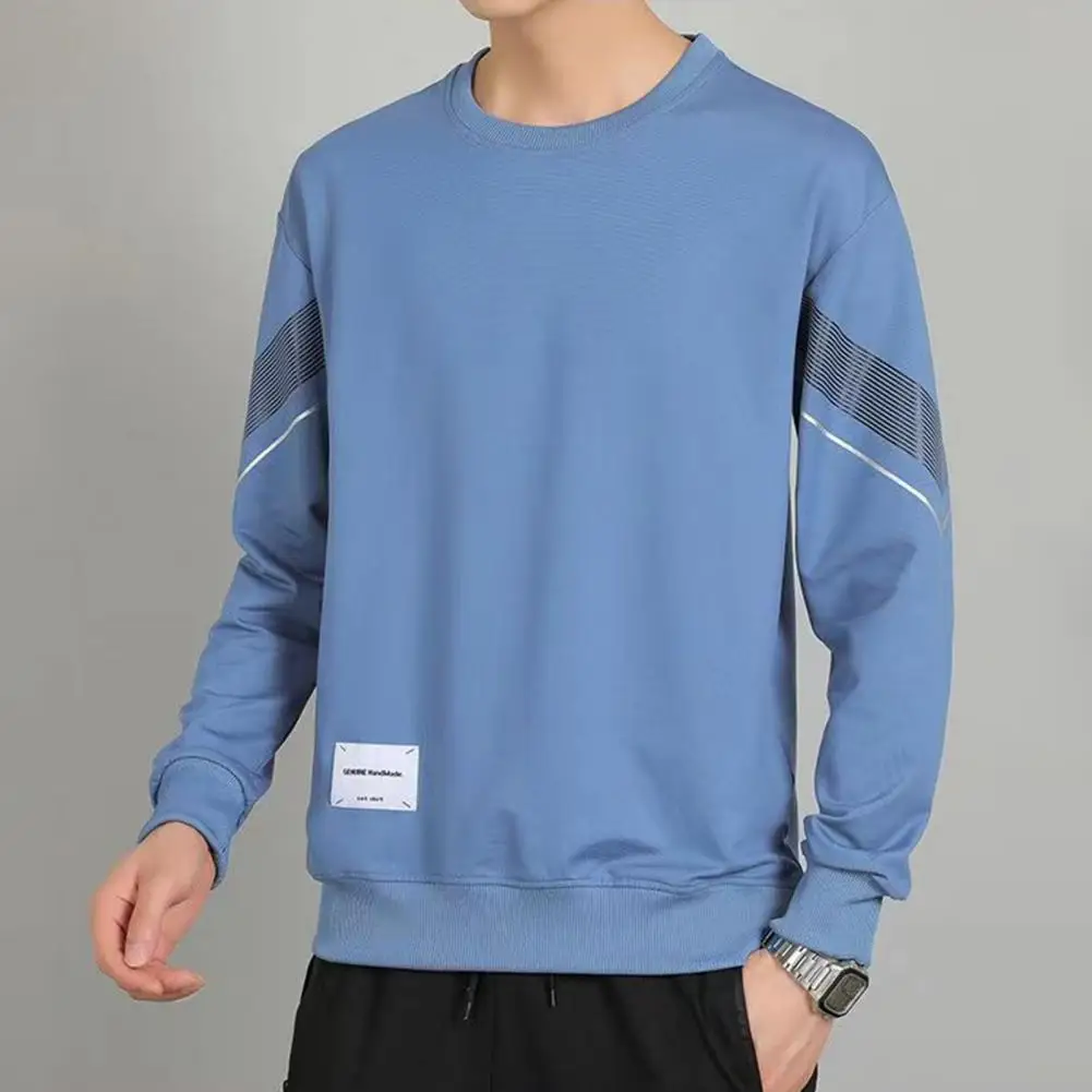 2Pcs/Set Pria Musim Gugur Musim Dingin Setelan Olahraga Kasual Motif Garis-garis Kerah O Lengan Panjang Atasan Sweatshirt Pinggang Elastis Tali Serut Jogg