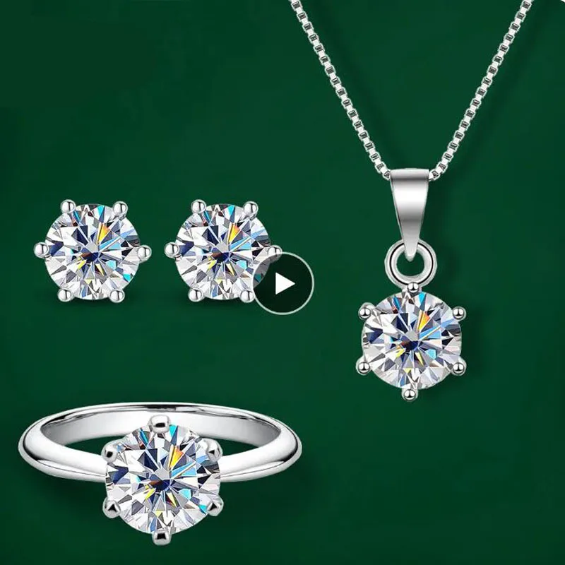 Total 9 CT Moissanite Diamond Sets For Women Pendant Necklace Wedding Rings Stud Earring Birthday Bridal Gifts Fine Jewelry Sets