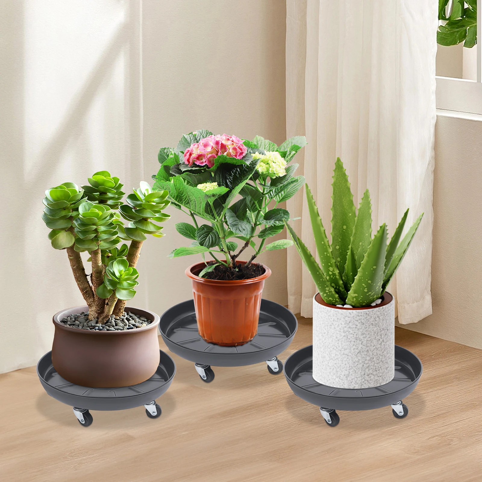 

Black Iron 36cm Wheeled Flowerpot Tray Bearing 290kg Moving Base Heavy Roller Planting Frame