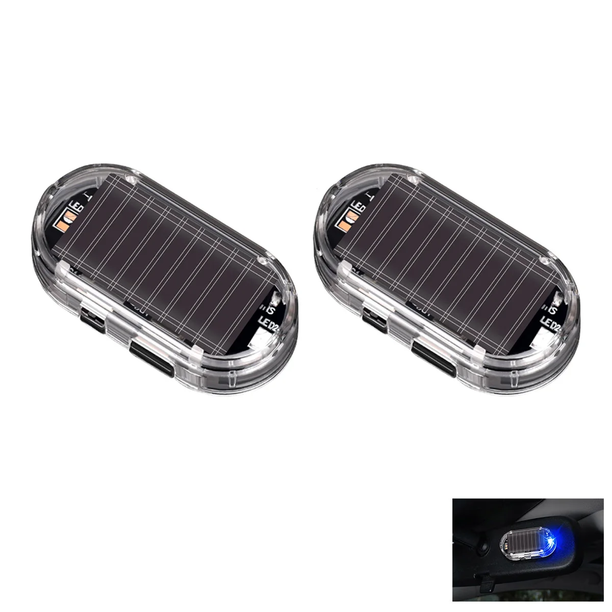 2PCS Solar Powered Auto Gefälschte Sicherheit Licht Blau/Rot Simulierte Drahtlose Warnleuchten Anti-Diebstahl Alarm Blinkende signal Lampe
