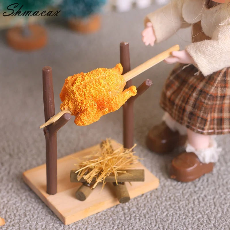 1:12 Dollhouse Barbecue arrosto modello di pollo Kit casa delle bambole decorazione Barbecue all'aperto Micro scena decorazione finta gioca giocattolo