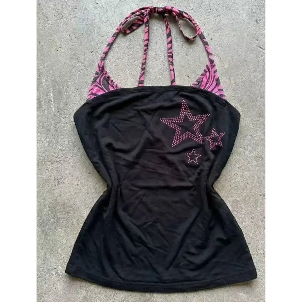 Women Y2K Harajuku Fashion Halter Camisole Retro Flower Printed Sleeveless Vest Sexy Slim Street Casual Daily Wear Tops