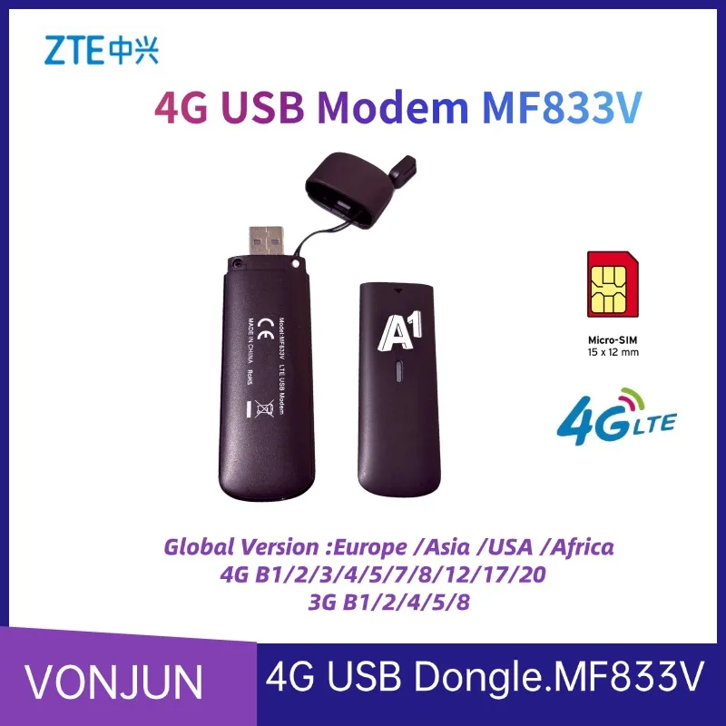 وصلة USB بدون قفل ZTE MF833V 150 Mbps مودم 4G LTE لاسلكي MF833 بطاقة الشبكة العالمية العالمية #1