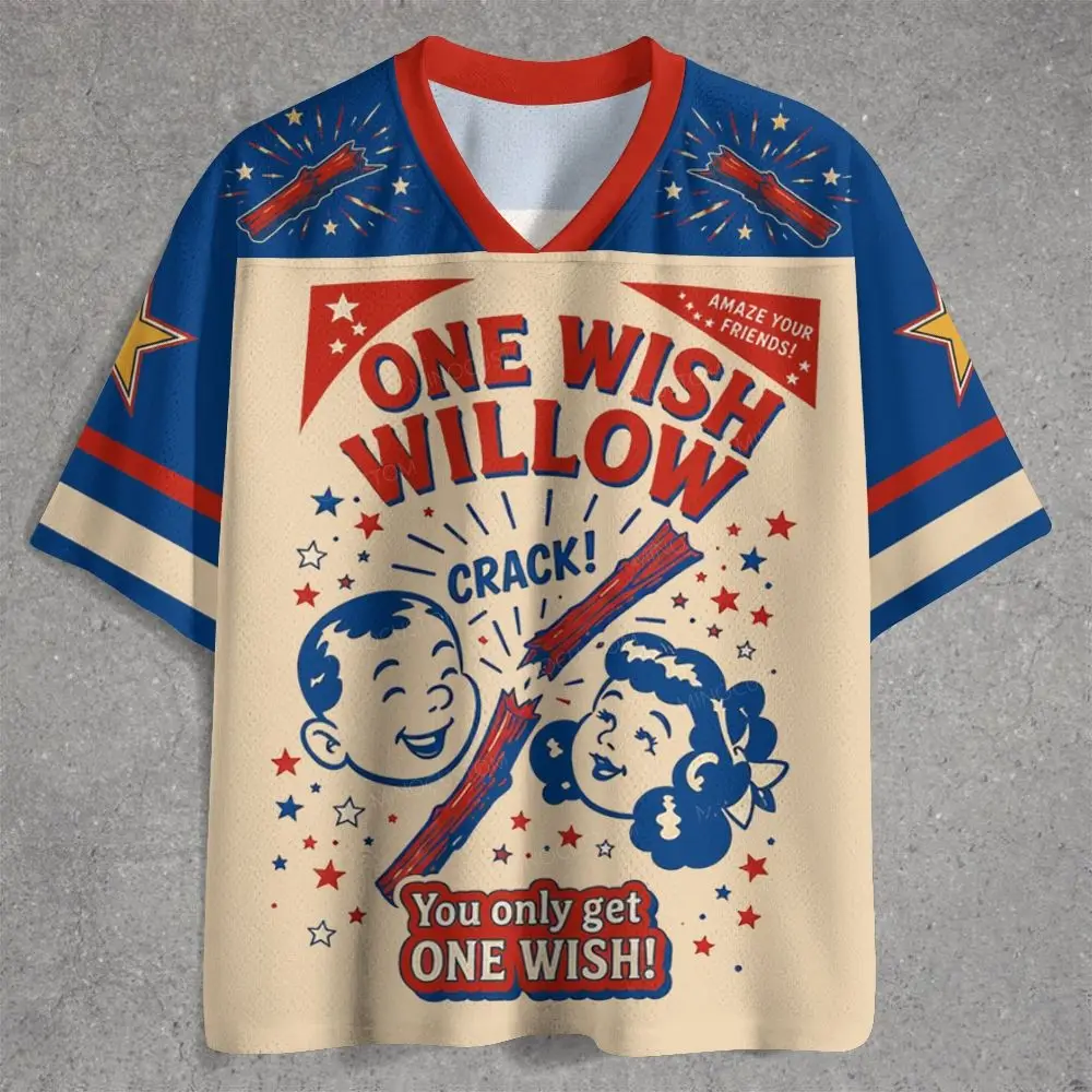 2026 Men Retro Vintage Cartoon Jersey, One Wish Willow Funny Poster 3D All‑Over Print V‑Neck Short Sleeve Top, Party Novelty Tee