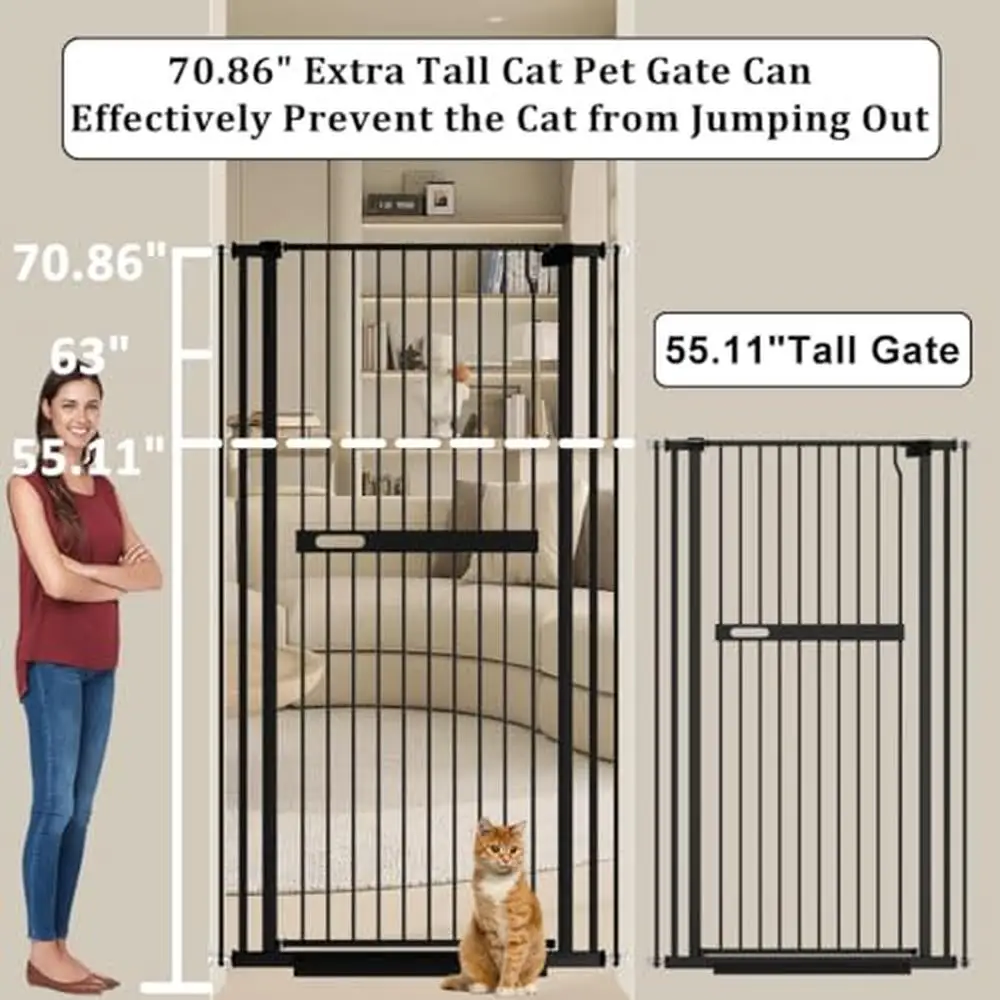71" Extra Tall Cat Pet Gate Pressure Mounted Swing Auto Close Safety Metal Dog PuppyWide 29.92-45.66" Space Rods Included Easy