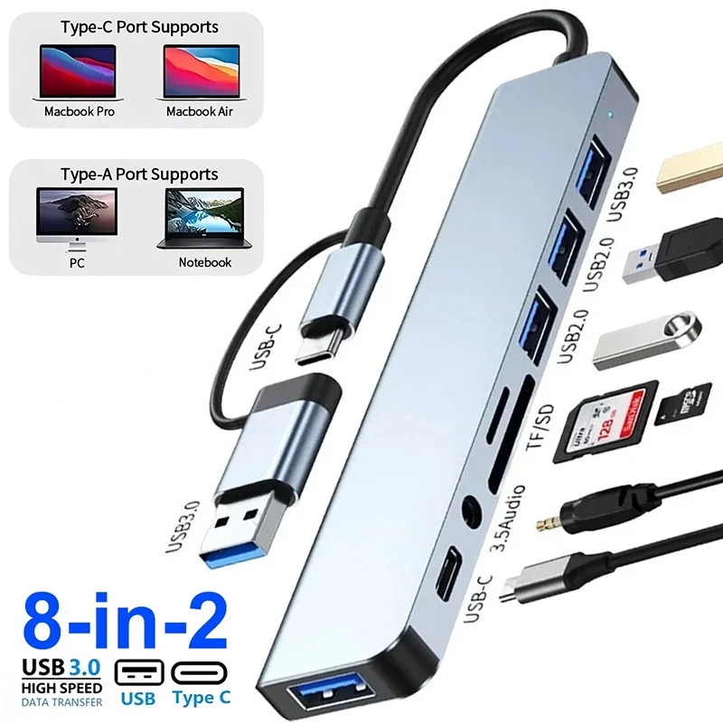 USB-C-Hub-Dockingstation, Computer-Konverter-Dock, Hochgeschwindigkeitsübertragung, Multi-Hub-Splitter für Computer, Laptop, Desktop, Telefon