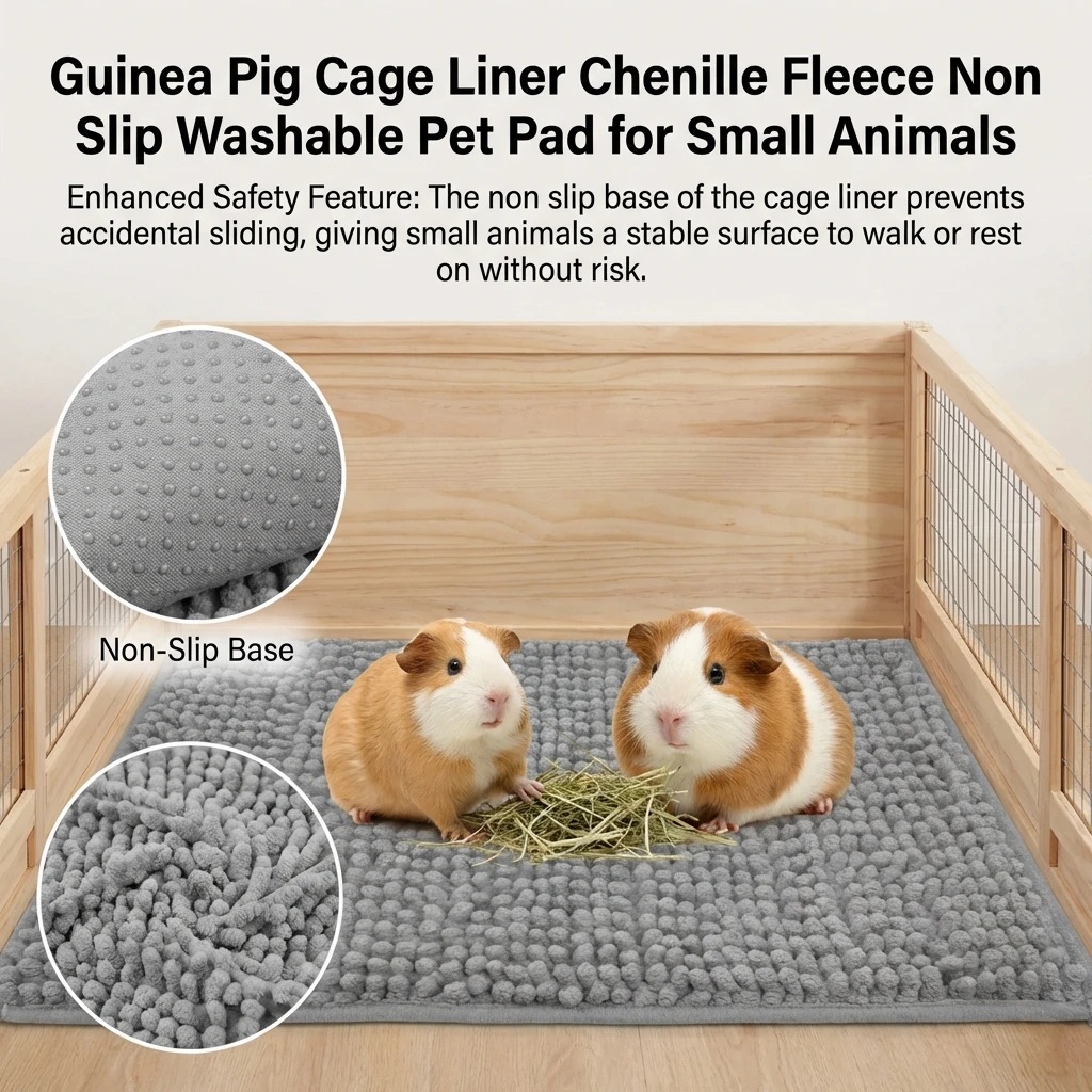 Chenille-Fleece-Käfigmatte für Meerschweinchen, rutschfeste, waschbare, wiederverwendbare Matte für Hamster, Kaninchen und kleine Haustiere. – Detail 4