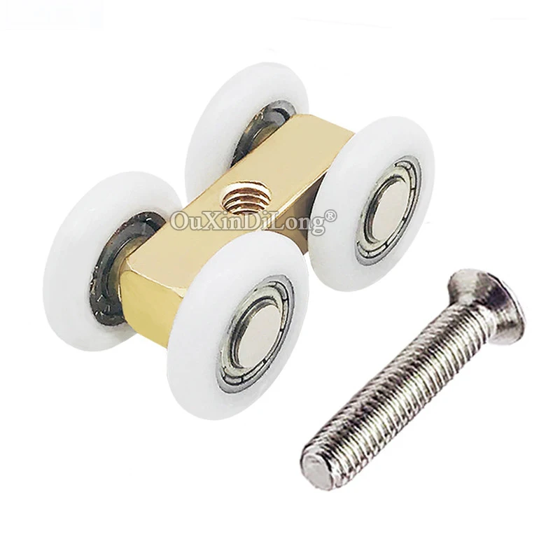 

4 шт. роликов для раздвижных стеклянных дверей душевых кабин, 4 нейлоновых колеса, стандартные четырехрельсовые ролики с винтами