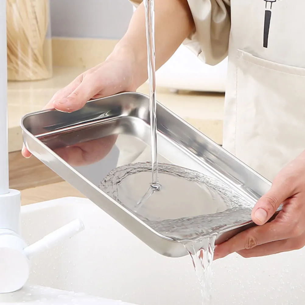 

1 set Stainless Steel Steaming Pan For Rice Rolls Flat Rectangular Baking Sheet Rust Resistant Kitchen Tray Oven Roasting